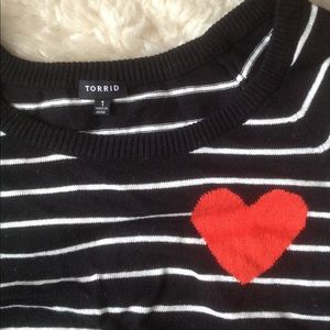 Torrid Black & White Striped Sweater w. Red Heart